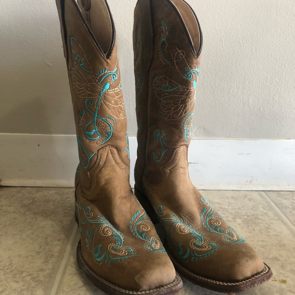 Circle G Women's Dragonfly Embroidered Cowgirl Boots - Square Toe